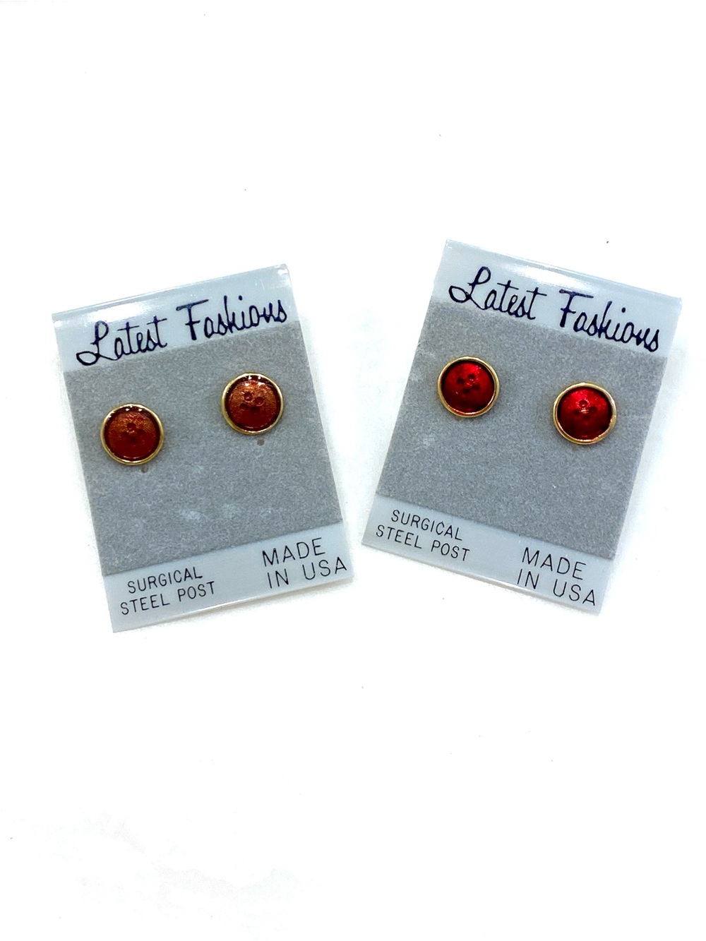 NWT Vintage Glitter Button Stud Earrings Set | Red Orange Gold Cabochon